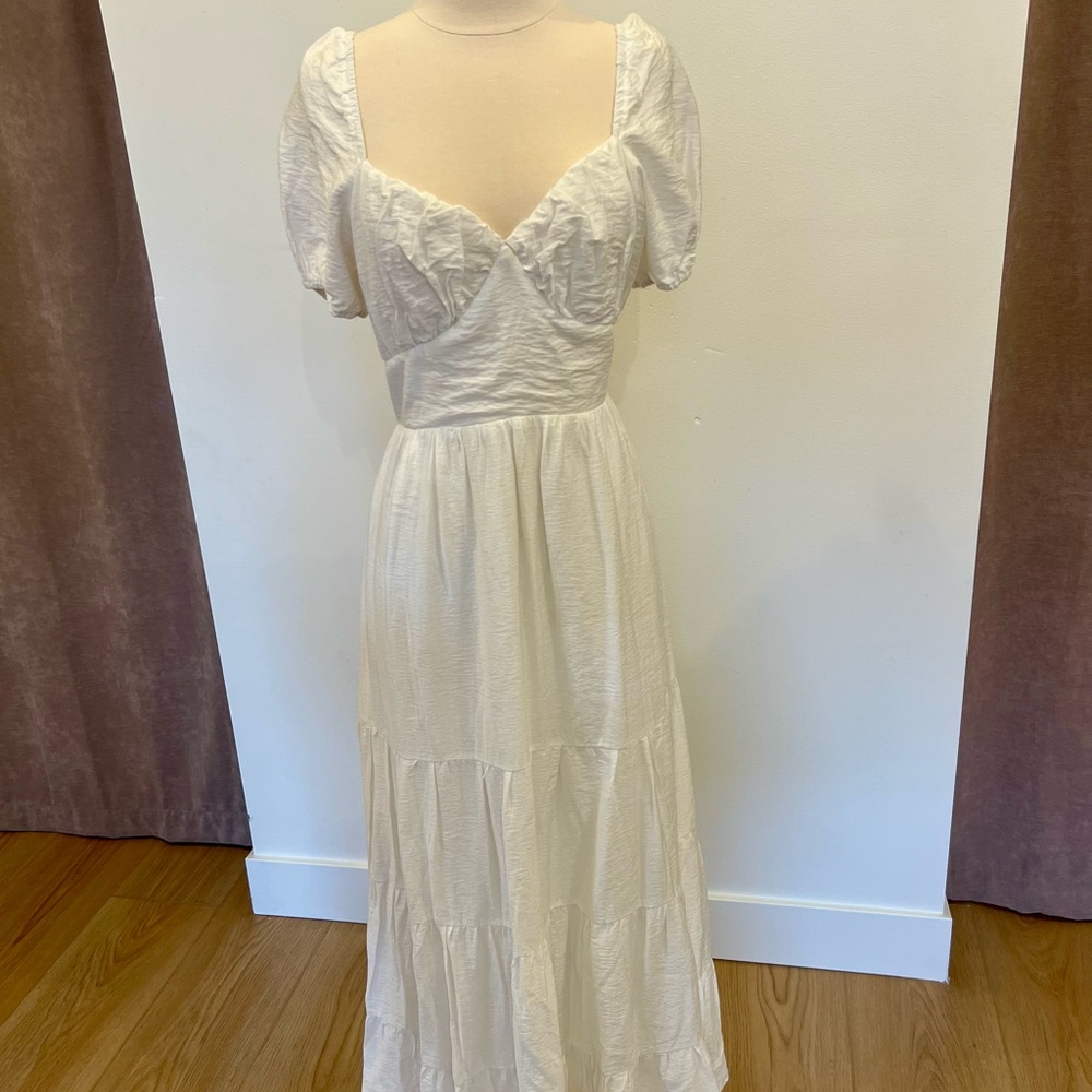 Lulu's White Maxi Dress with Puff Sleeves